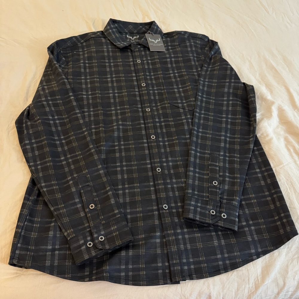 NEW NWT  Age of Wisdom Men's Shirt Plaid Long Sleeve XL/TG Blue/Gray